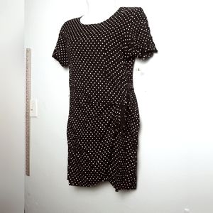 CW Dress Classic Faux Wrap Dress Size L Black Polka Dot vintage Y2K